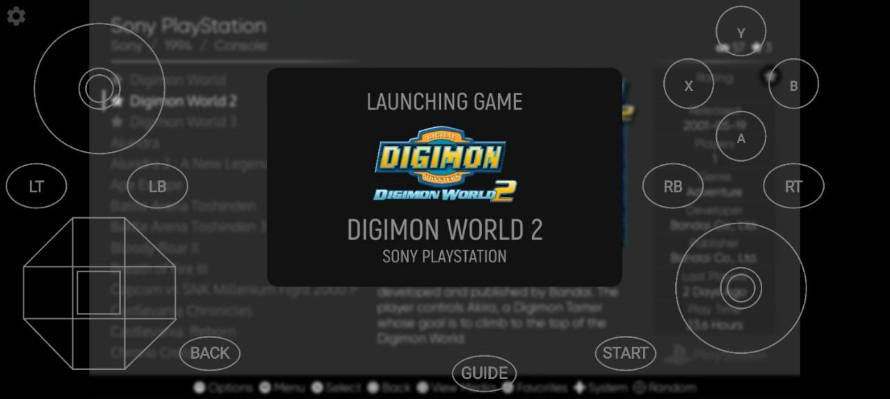 Launching Digimon World 2 from ES-DE on the phone